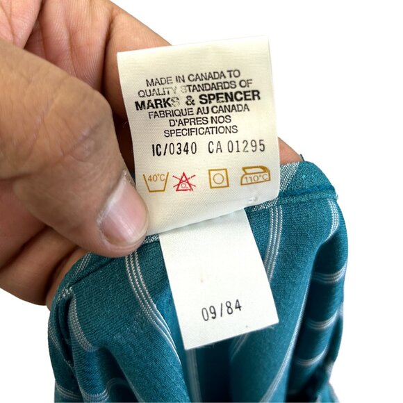 VINTAGE 80s Teal Striped Cap Sleeve Top - Picture 6 of 7